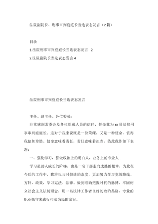 法院副院长、刑事审判庭庭长当选表态发言（2篇）
