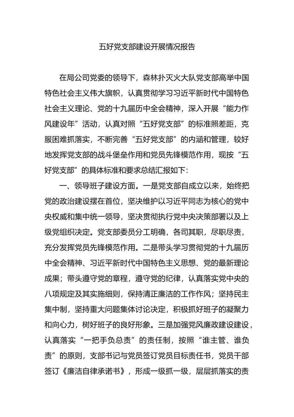 五好党支部建设开展情况报告_第1页