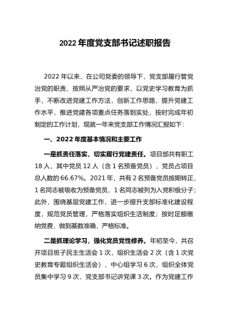 2022年度党支部书记述职报告