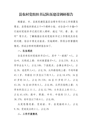 县农村党组织书记队伍建设调研报告