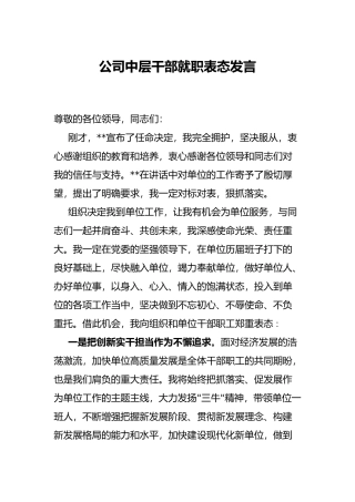 公司中层干部就职表态发言