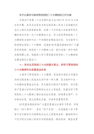 关于认真学习宣传贯彻党的二十大精神的工作方案