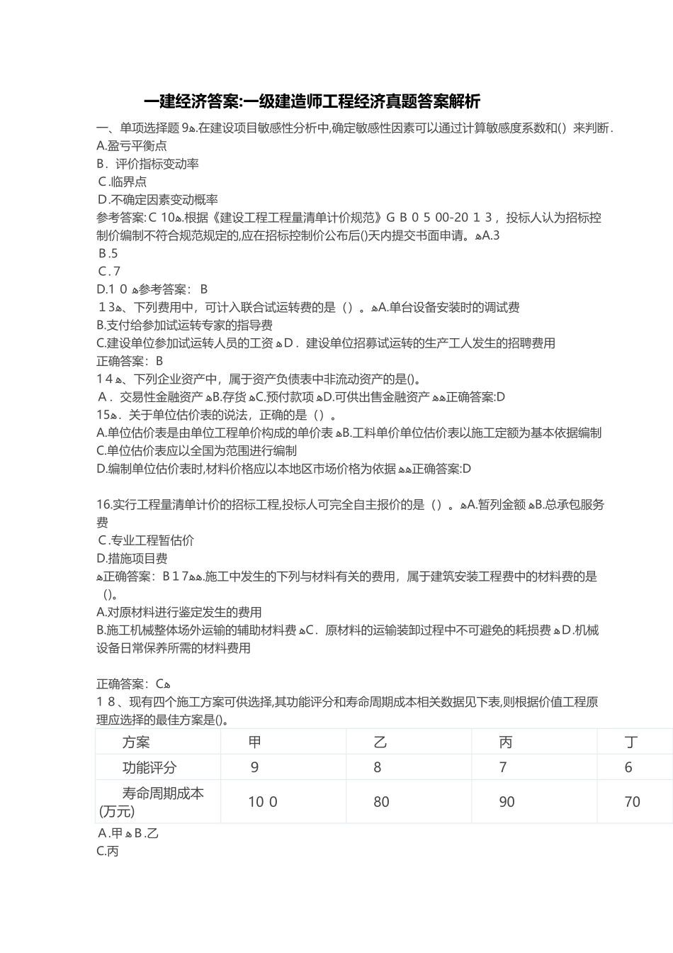 2024年一建经济答案一级建造师工程经济真题答案解析_第1页