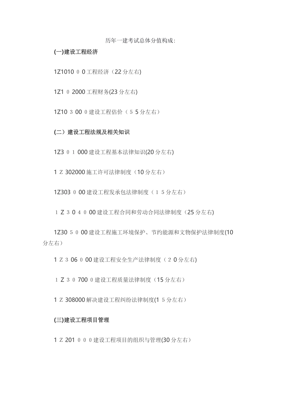 2024年一建历年真题分值分布表_第1页