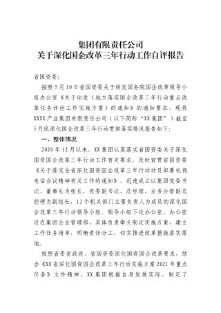 集团公司关于深化国企改革三年行动工作自评报告(1)(1)