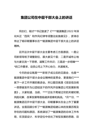 集团公司在中层干部大会上的讲话