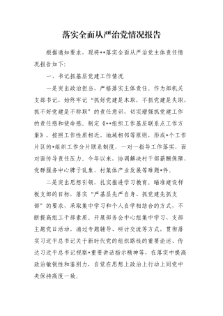 落实全面从严治党情况报告