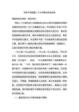 年轻干部观看二十大开幕式体会发言