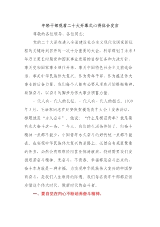 年轻干部观看二十大开幕式心得体会发言