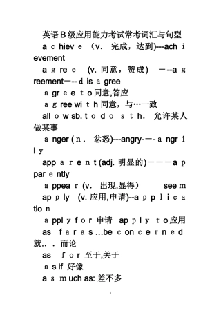 2024年英语B级应用能力考试常考词汇与句型
