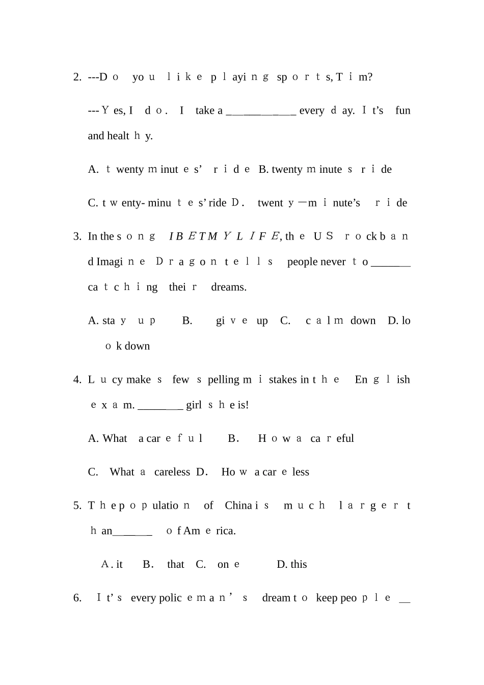 2024年英语绵阳南山中学自主招生考试模拟试题_第2页