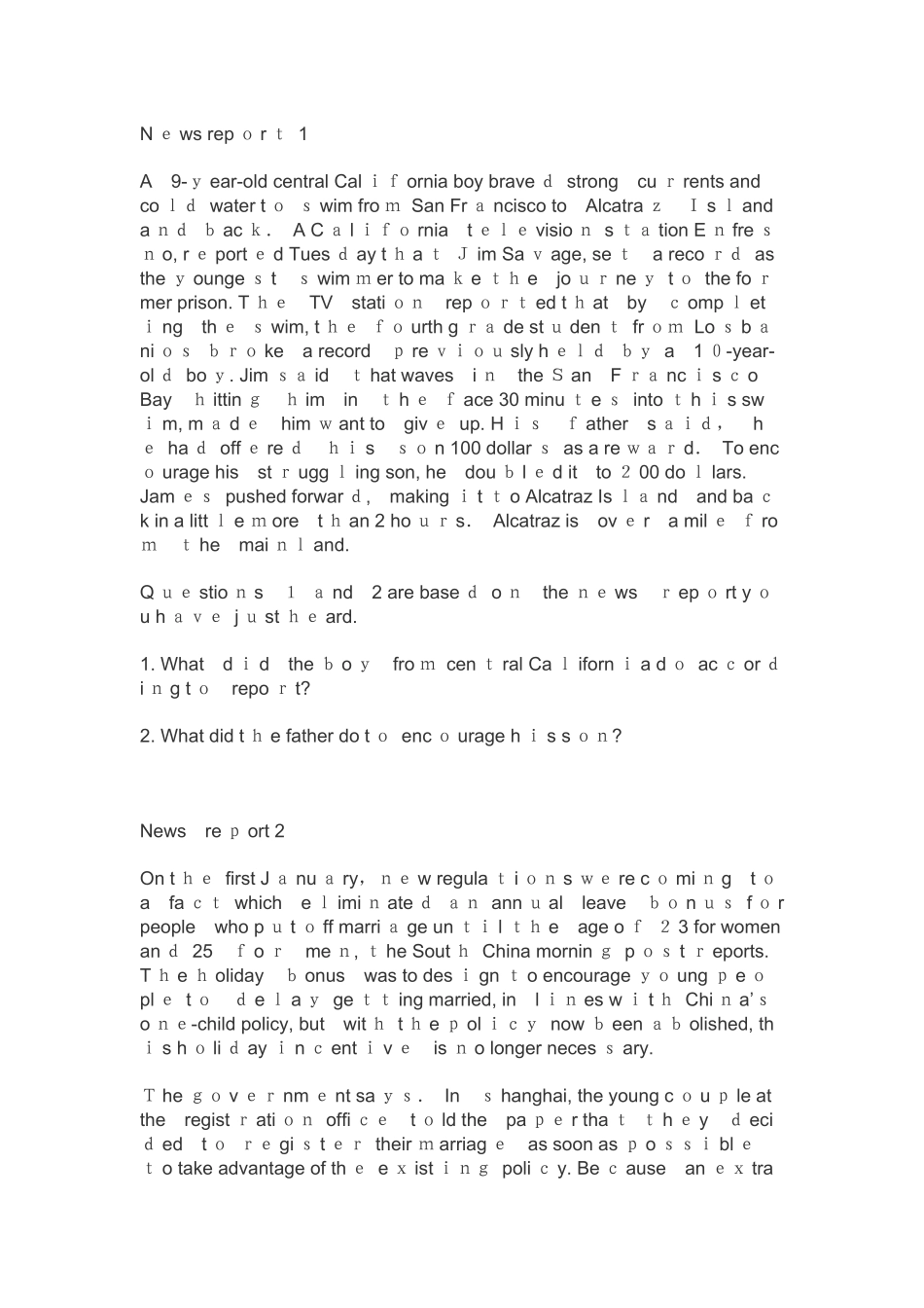 2024年英语四级模拟真题和答案_第2页