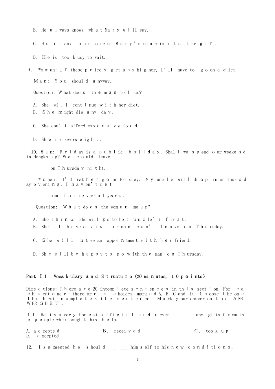 2024年在职攻读硕士学位联考英语模拟试题及答案_第3页