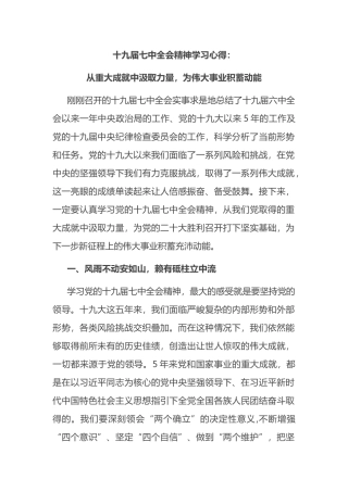 十九届七中全会精神学习心得体会