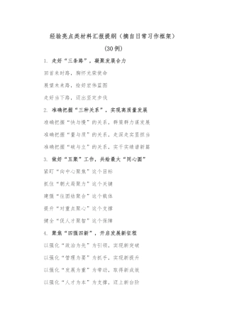 (30例)经验亮点类材料汇报提纲（摘自日常习作框架）