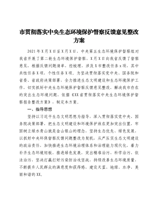 市贯彻落实生态环境保护督察反馈意见整改方案