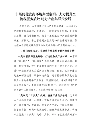市级优化营商环境典型案例：大力提升全流程服务质效 助力产业集群式发展