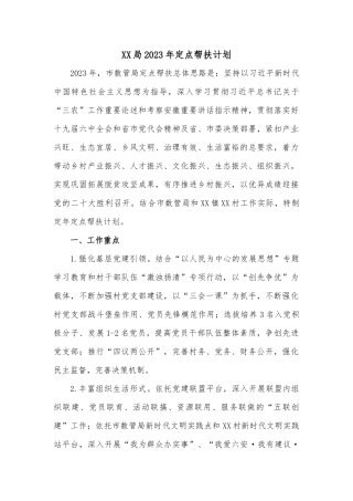 XX局2023年定点帮扶计划