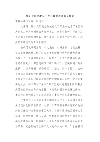 税务干部观看二十大开幕式心得体会发言