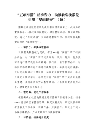 “五项举措”精准发力，助推软弱涣散党组织“华丽蜕变”（镇）