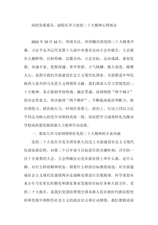 高校党委委员、副校长学习党的二十大精神心得体会