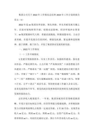 集团公司关于2022年工作情况总结和2023年工作计划的报告3篇