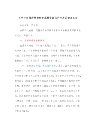 关于全面推进林长制和森林资源保护发展的情况汇报