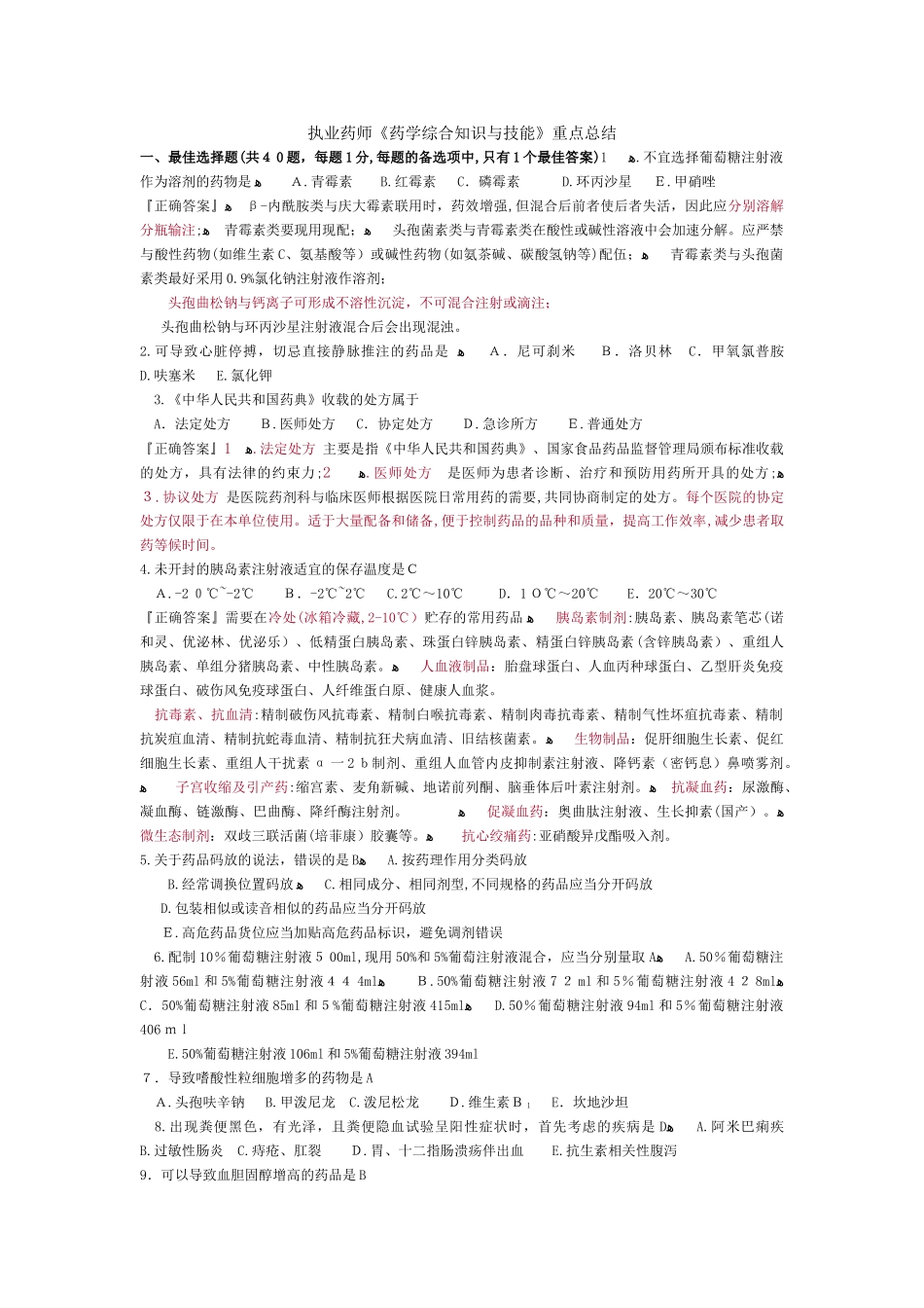 2024年执业药师药学综合知识与技能重点总结_第1页