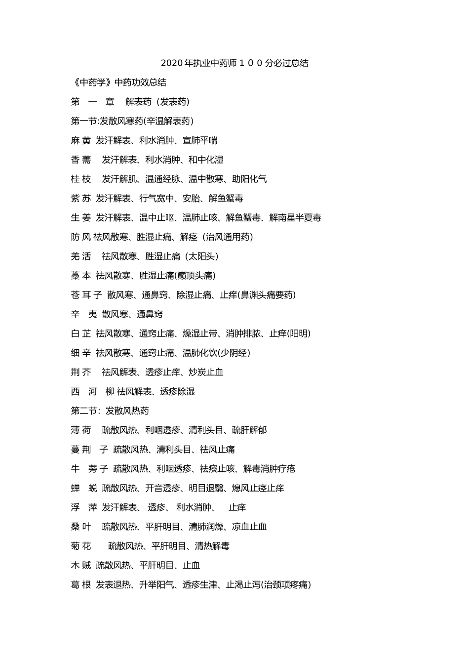 2024年执业药师中药学中药功效总结_第1页