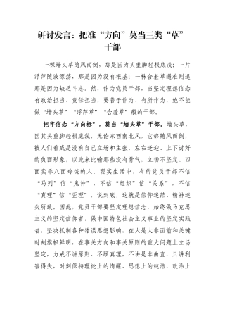 研讨发言：把准“方向”莫当三类“草”干部