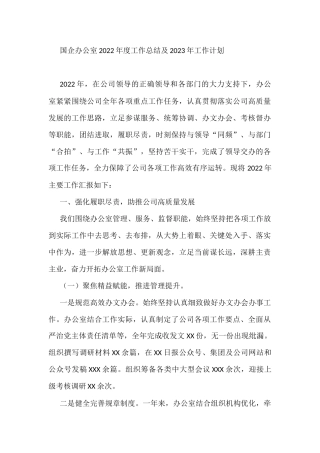 国企办公室2022年度工作总结及2023年工作计划