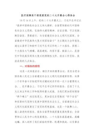 医疗保障局干部观看党的二十大开幕会心得体会