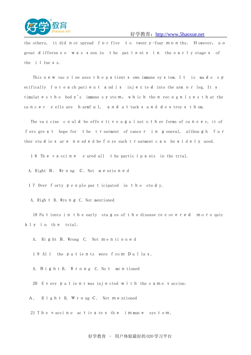 2024年职称英语等级考试卫生类C级试题及答案_第3页