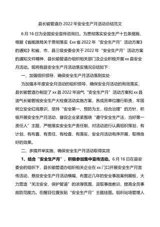 2022年安全生产月活动总结
