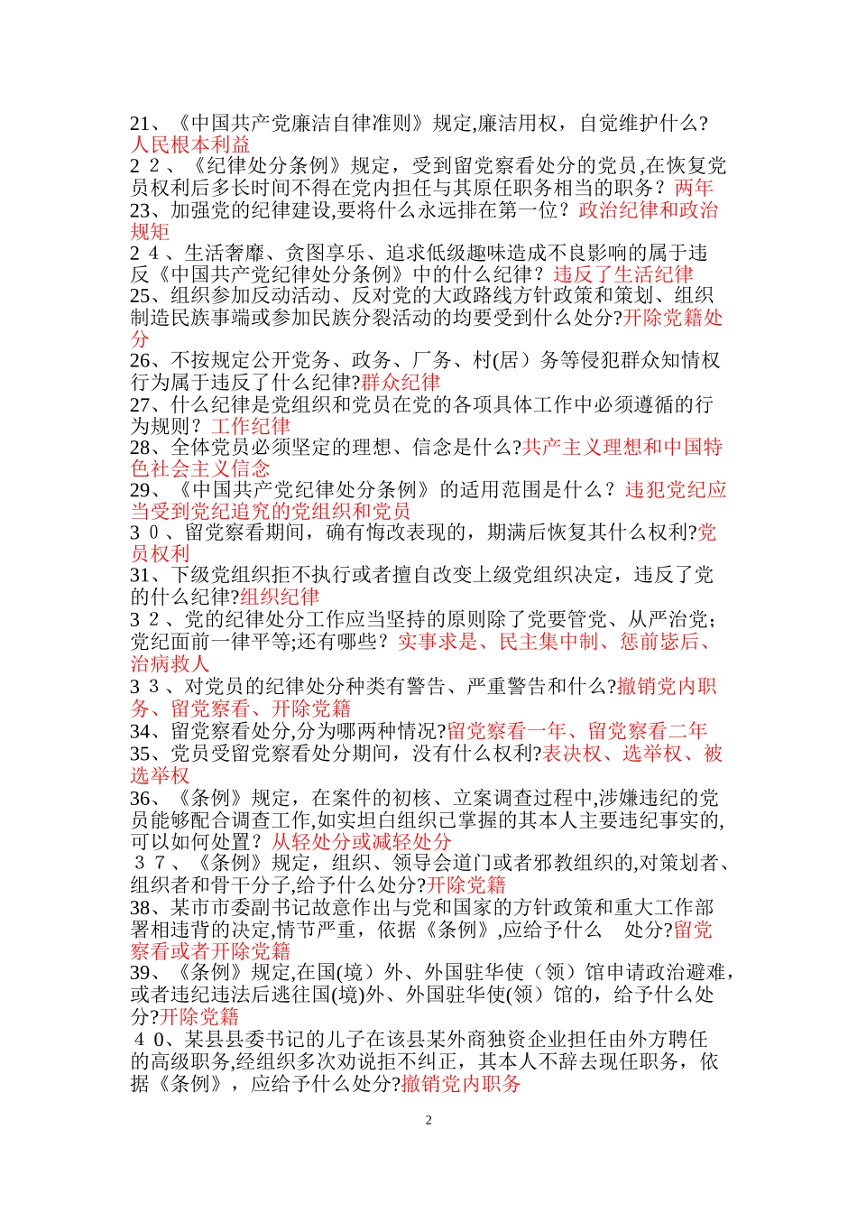 2024年中国共产党廉洁自律准则与中国共产党纪律处分条例竞赛题_第2页