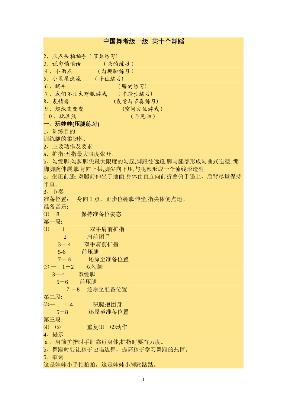 2024年中国舞考级一级十个舞蹈_第1页