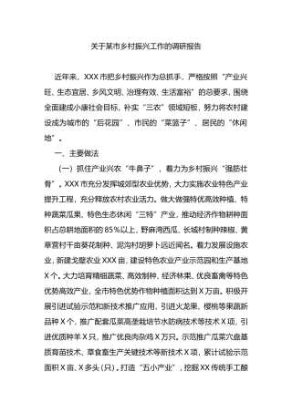 关于某市乡村振兴工作的调研报告
