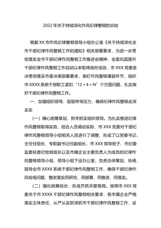 2022年关于持续深化作风纪律整顿的总结