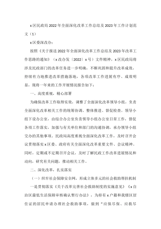 2022年全面深化改革工作总结及2023年工作计划范文2篇