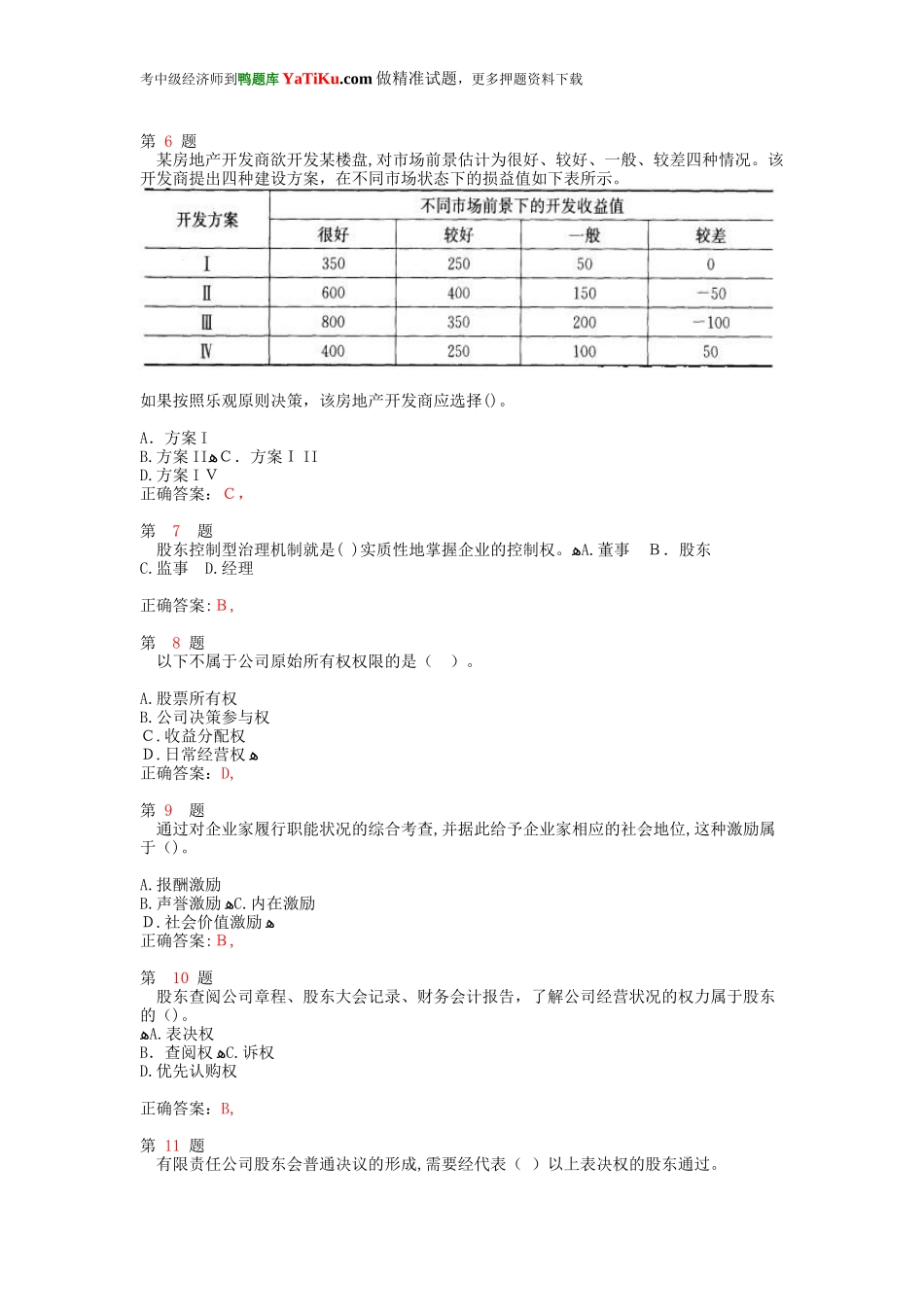 2024年中级经济师考试工商管理专业知识与实务精准试题_第2页