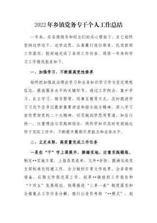 2022年乡镇党务专干个人工作总结