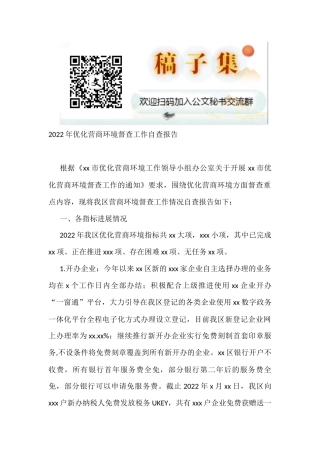 2022年优化营商环境督查工作自查报告