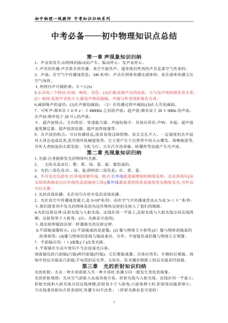 2024年中考必备初中物理知识点总结