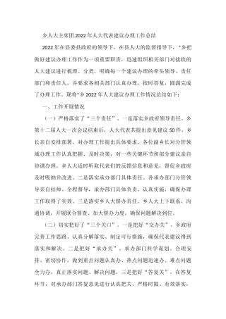 乡人大主席团2022年人大代表建议办理工作总结