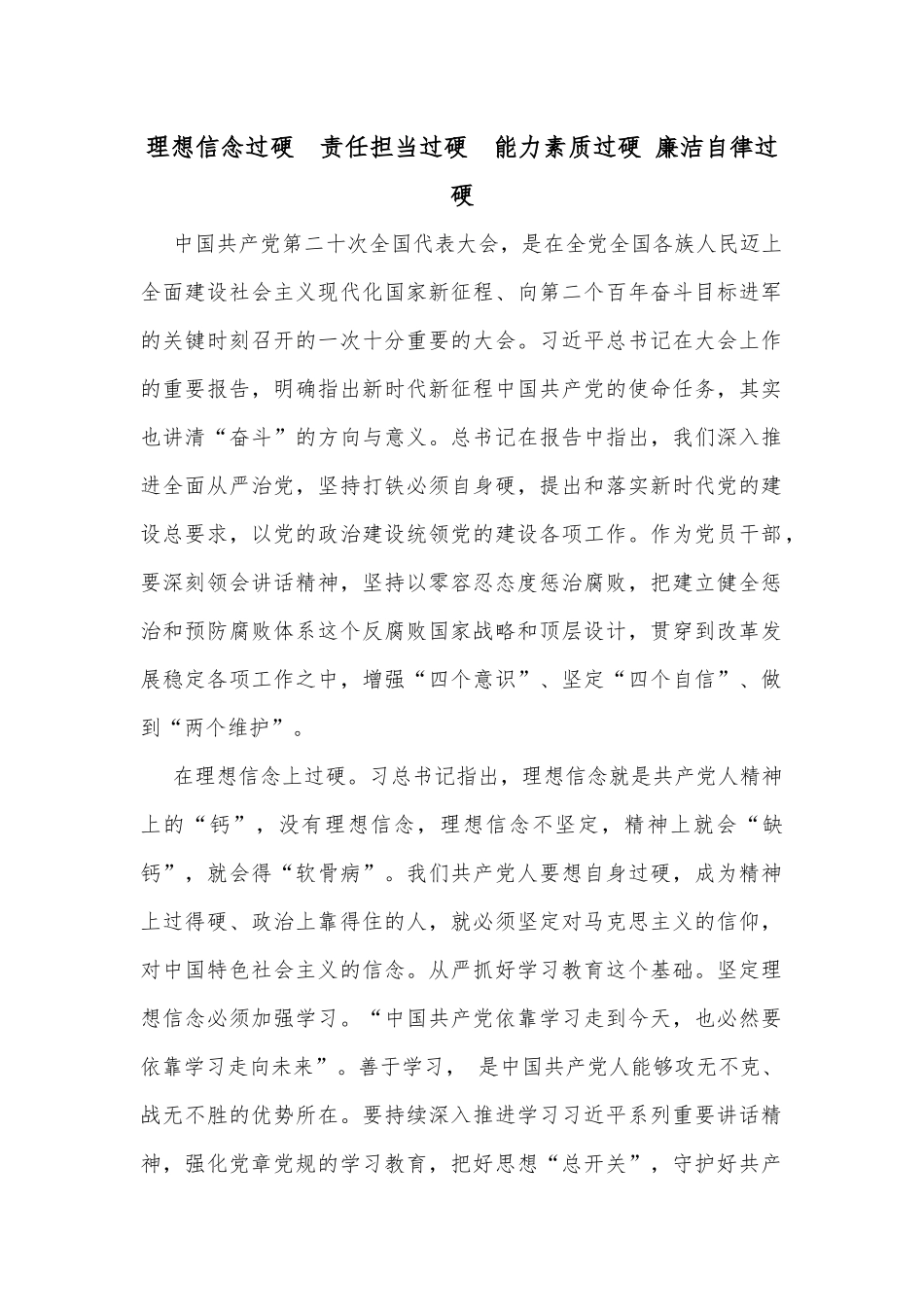 理想信念过硬  责任担当过硬  能力素质过硬 廉洁自律过硬_第1页