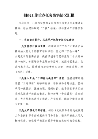 组织工作重点任务落实情况汇报