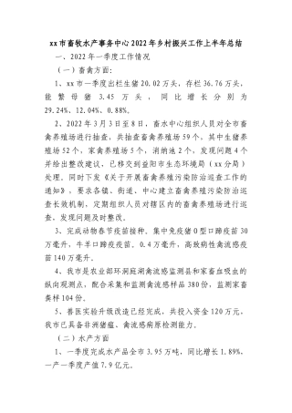 xx市畜牧水产事务中心2022年乡村振兴工作上半年总结