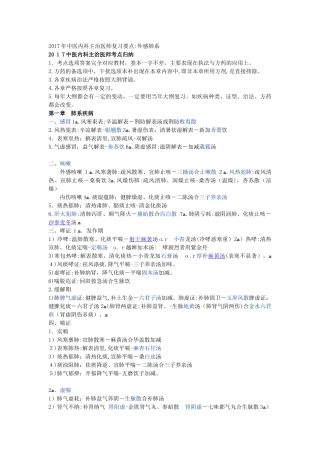 2024年中医内科主治医师复习要点