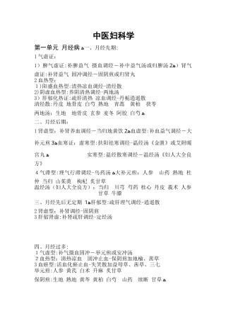 2024年中医执业医师考试中医妇科学总结