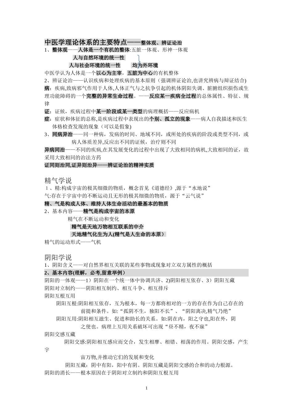 2024年中医执业医师考试中医基础理论重点_第1页